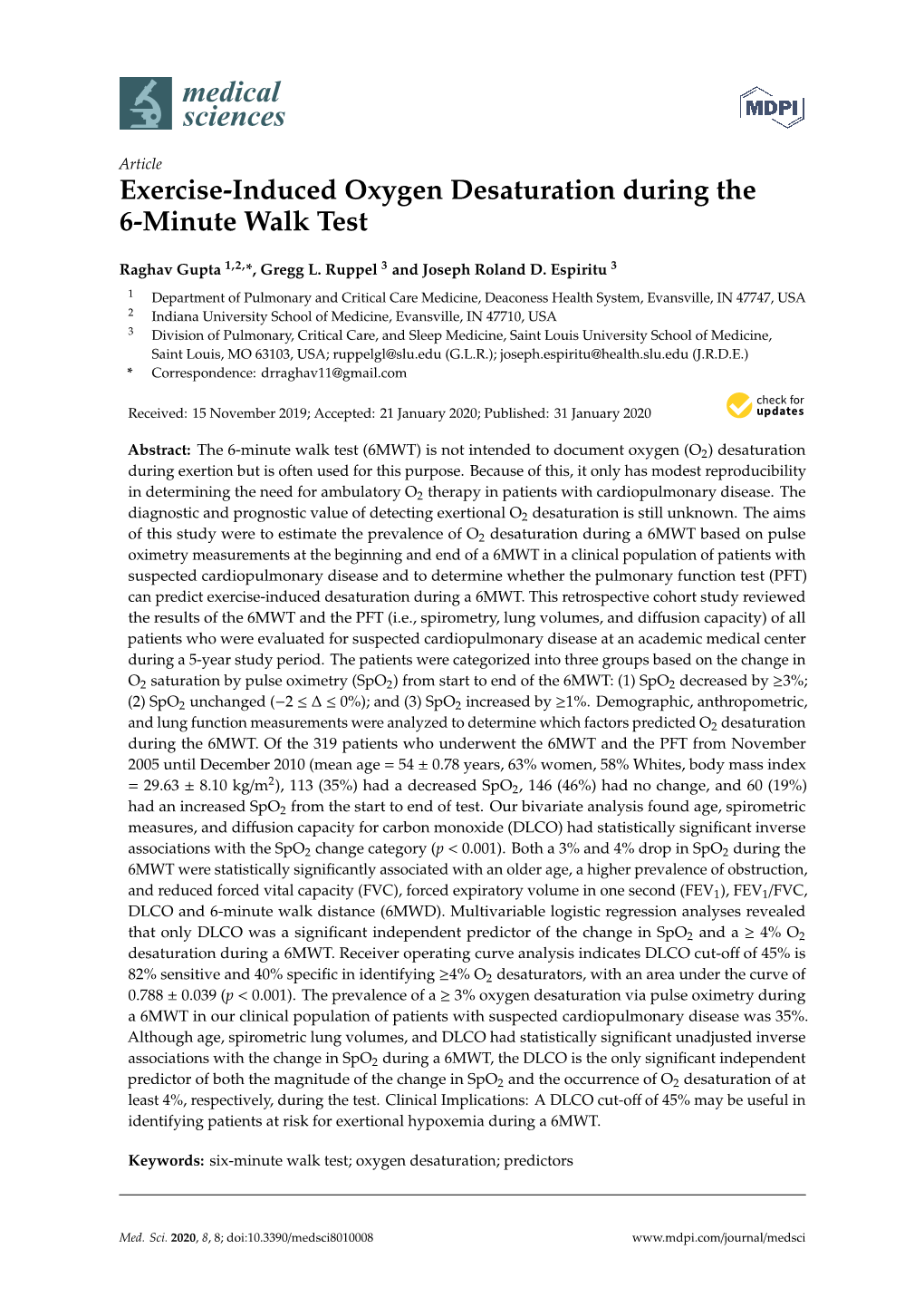 Exercise-Induced Oxygen Desaturation During the 6-Minute Walk Test