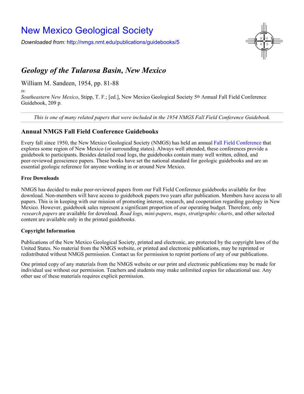 Geology of the Tularosa Basin, New Mexico William M