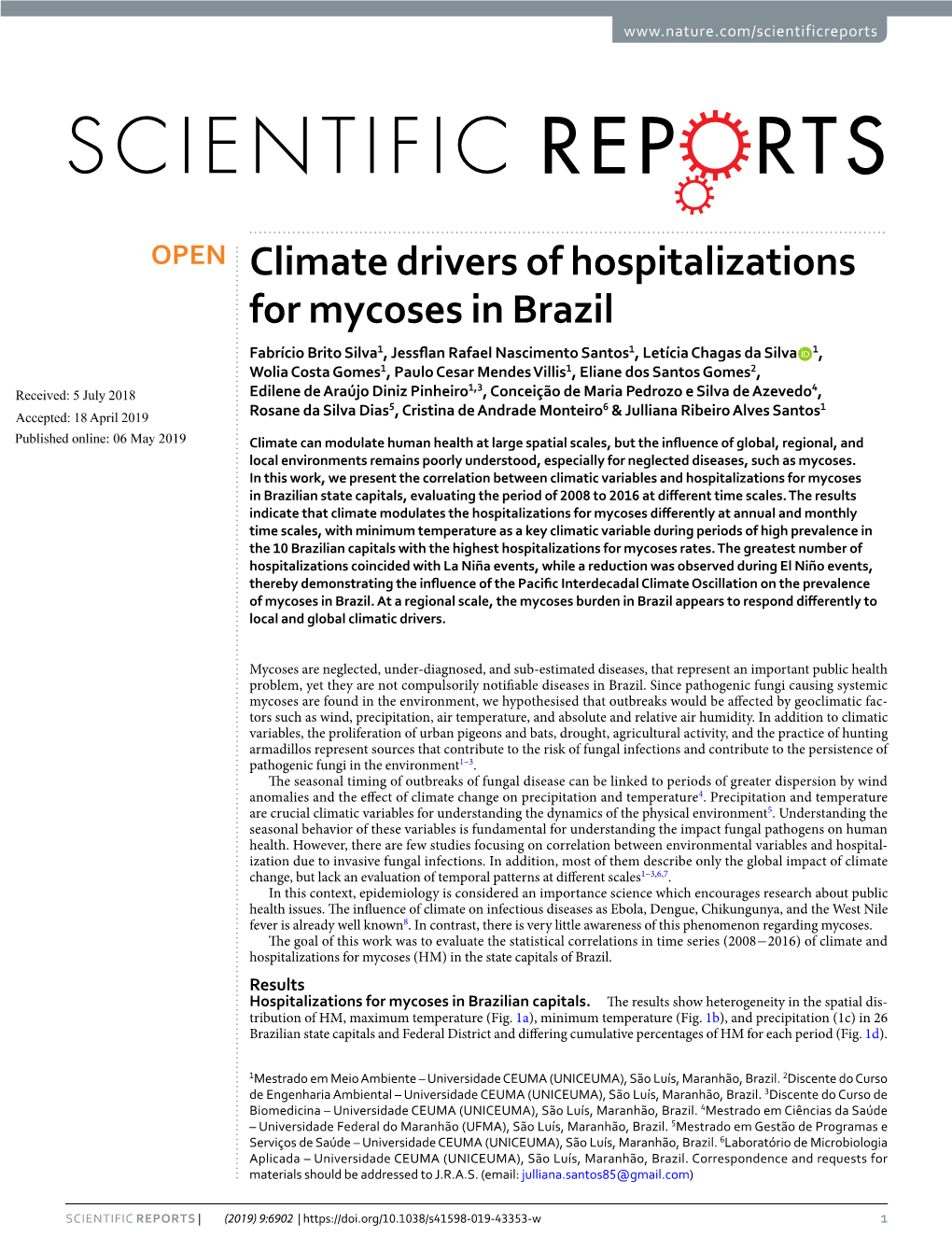 Climate Drivers of Hospitalizations for Mycoses in Brazil