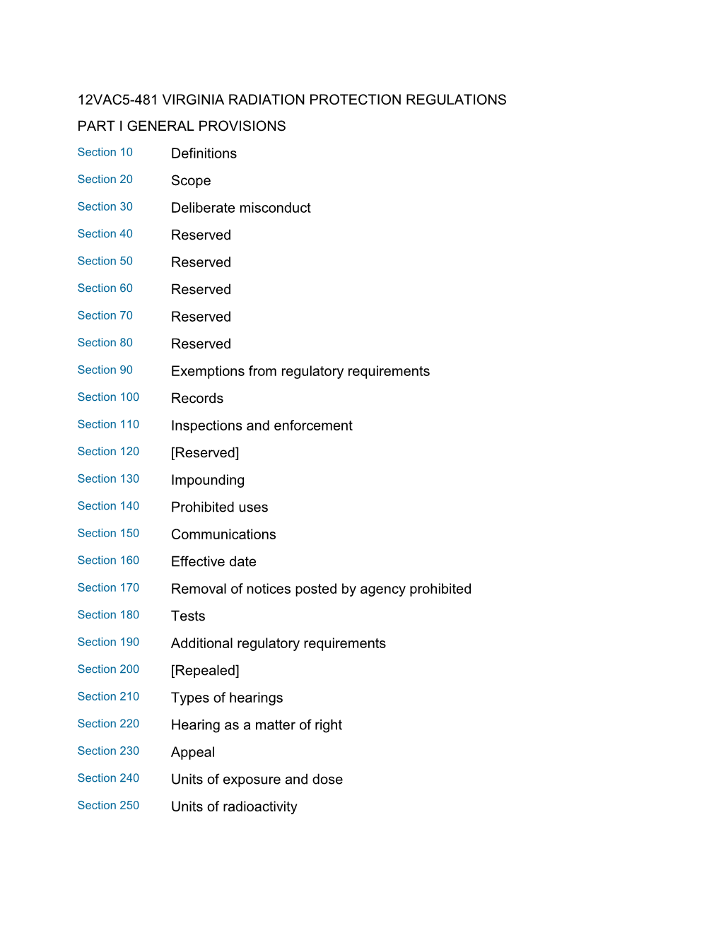 12Vac5-481 Virginia Radiation Protection Regulations