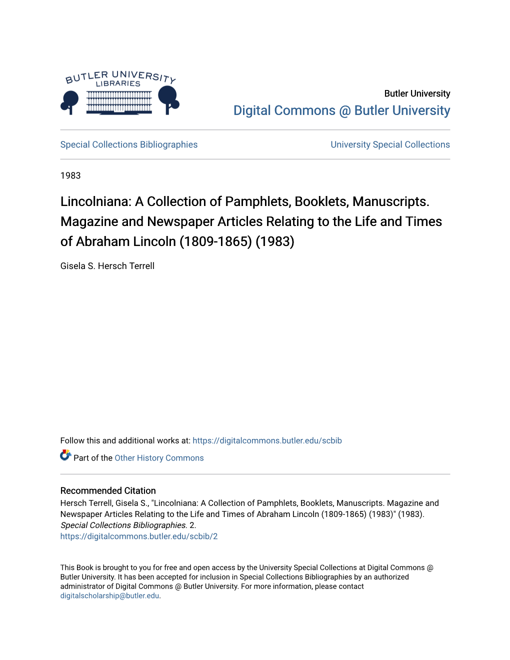 Lincolniana: a Collection of Pamphlets, Booklets, Manuscripts
