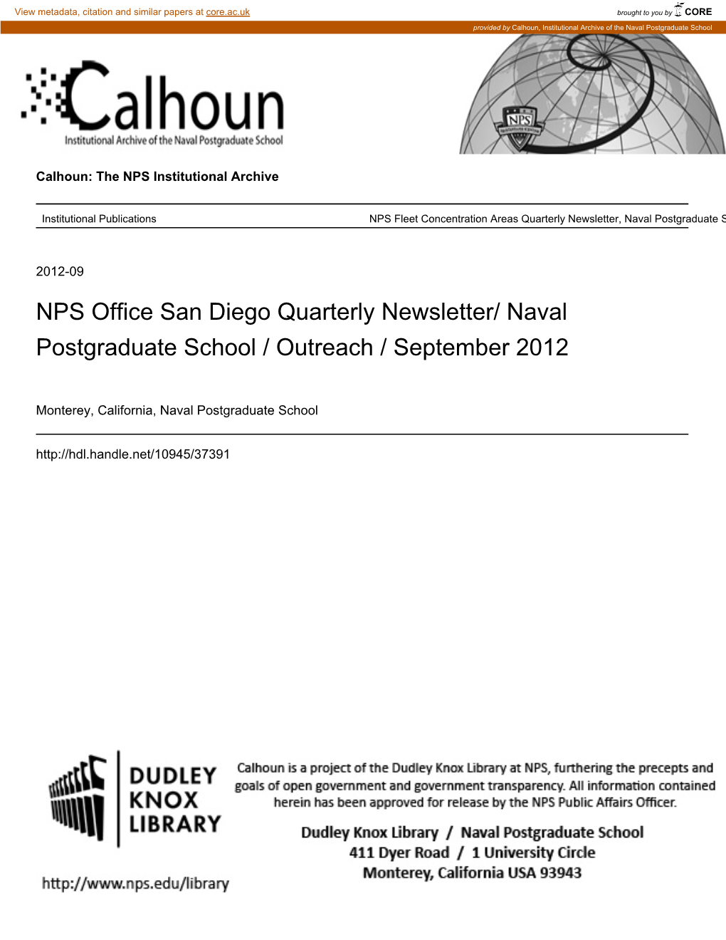 Naval Postgraduate School / Outreach / September 2012