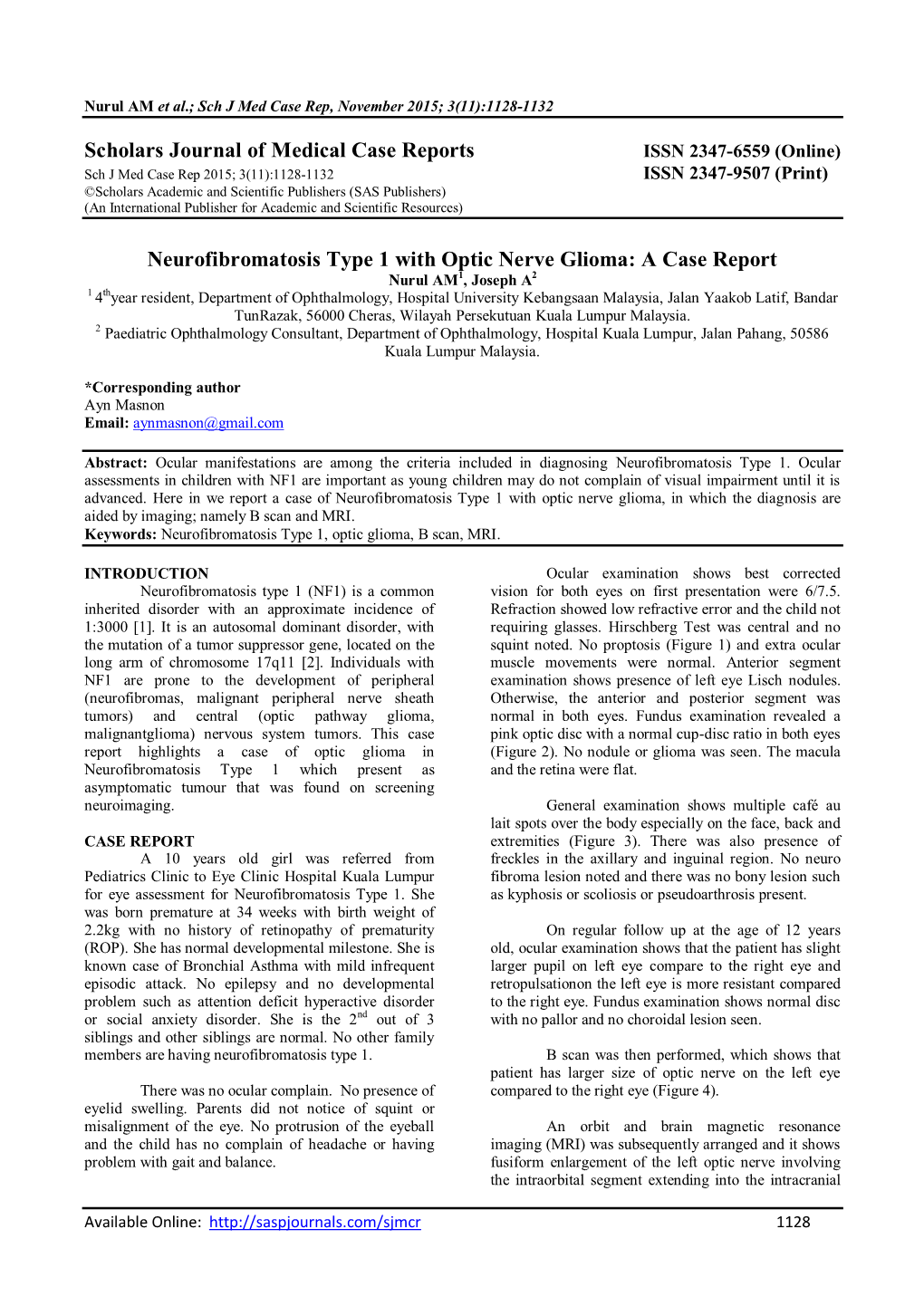 Scholars Journal of Medical Case Reports Neurofibromatosis Type 1