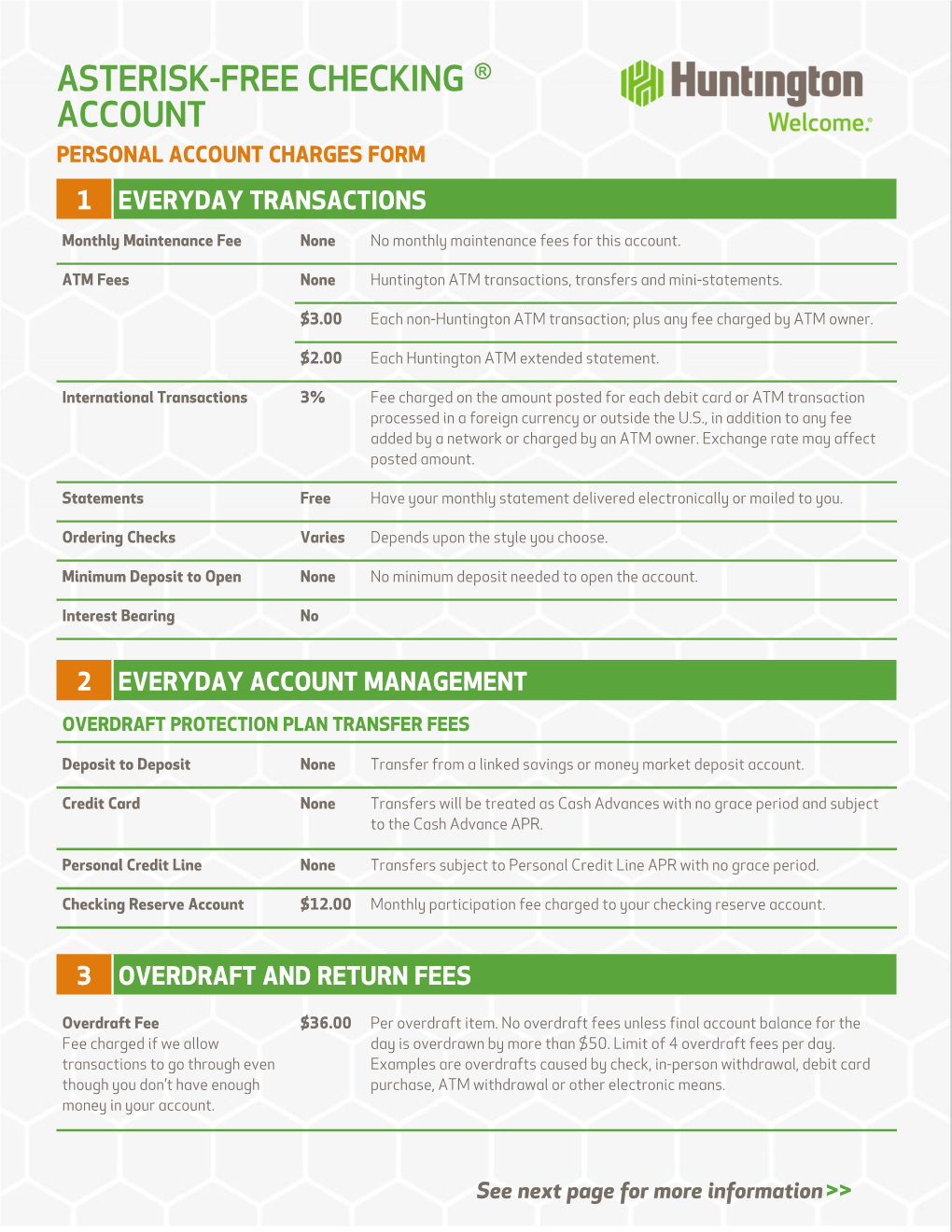 Asterisk Free Checking Account Personal Account Charges Form