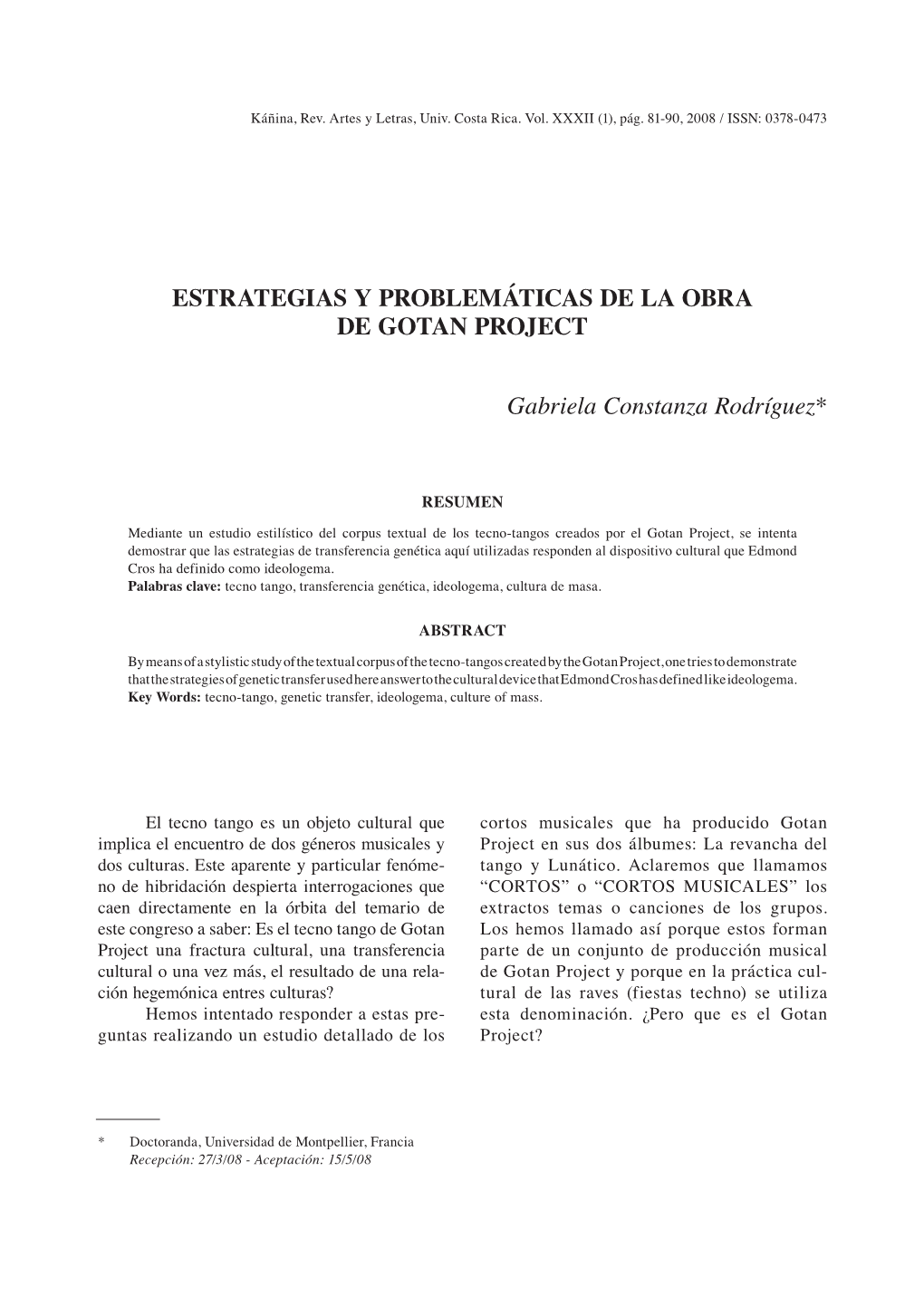 Estrategias Y Problemáticas De La Obra De Gotan Project