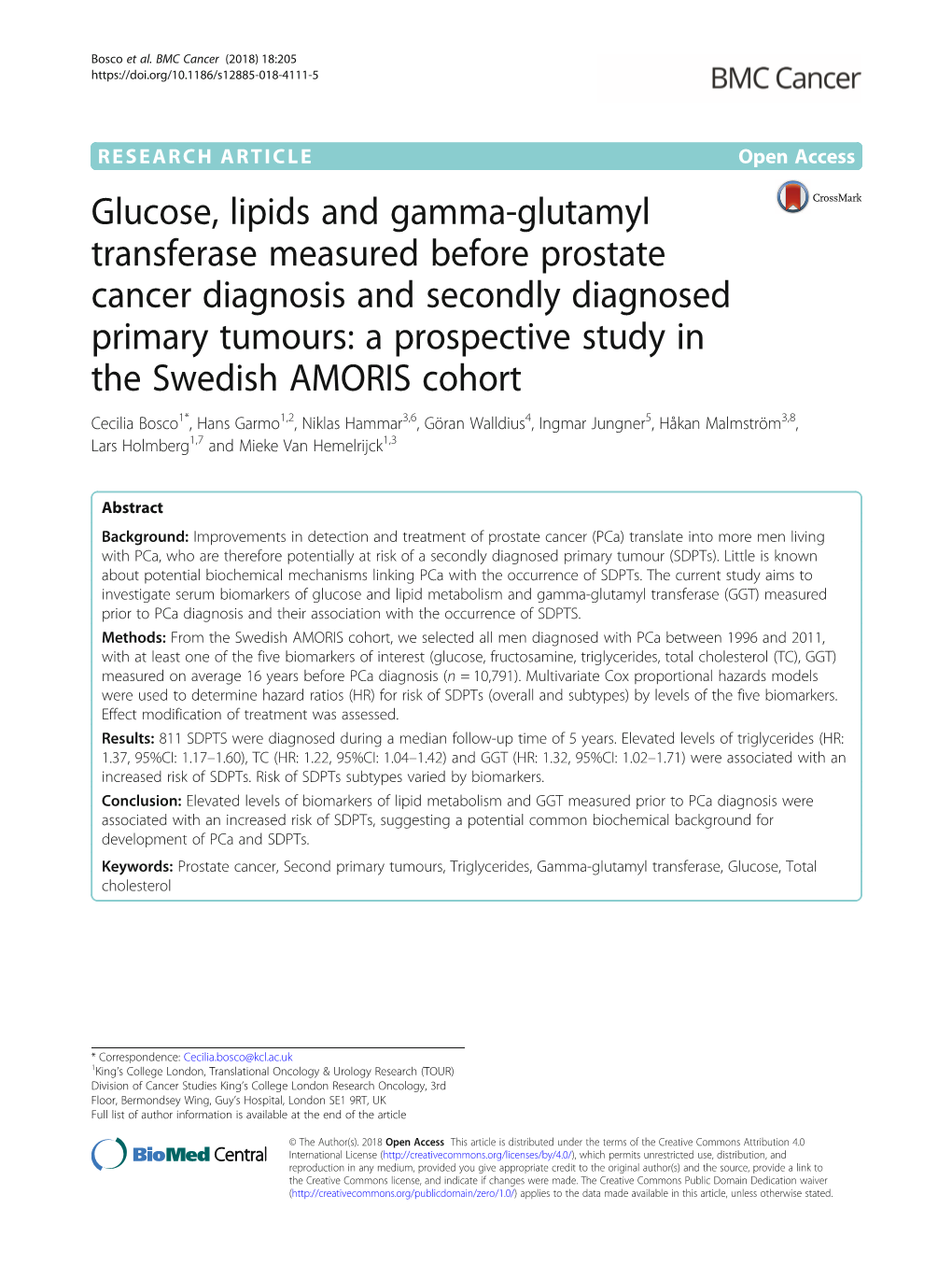 Glucose, Lipids and Gamma-Glutamyl Transferase Measured Before