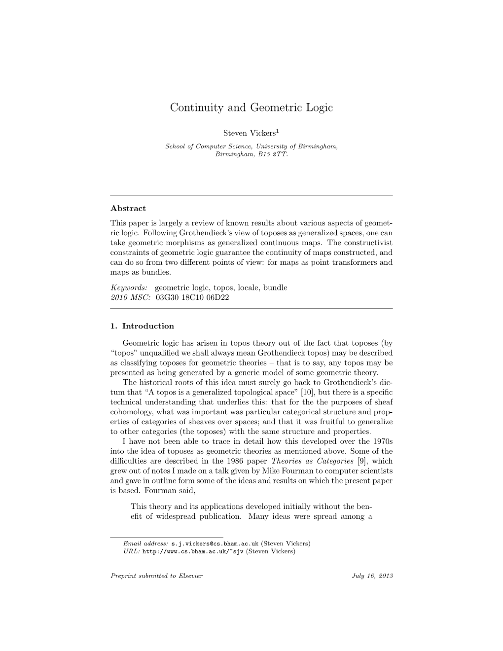 Continuity and Geometric Logic