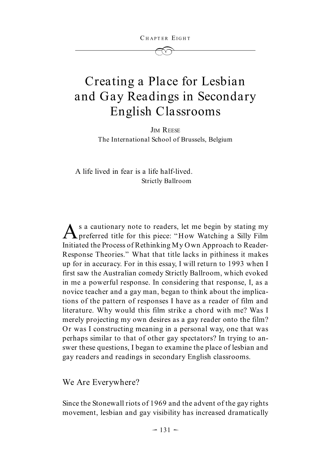Creating a Place for Lesbian and Gay Readings in Secondary English Classrooms
