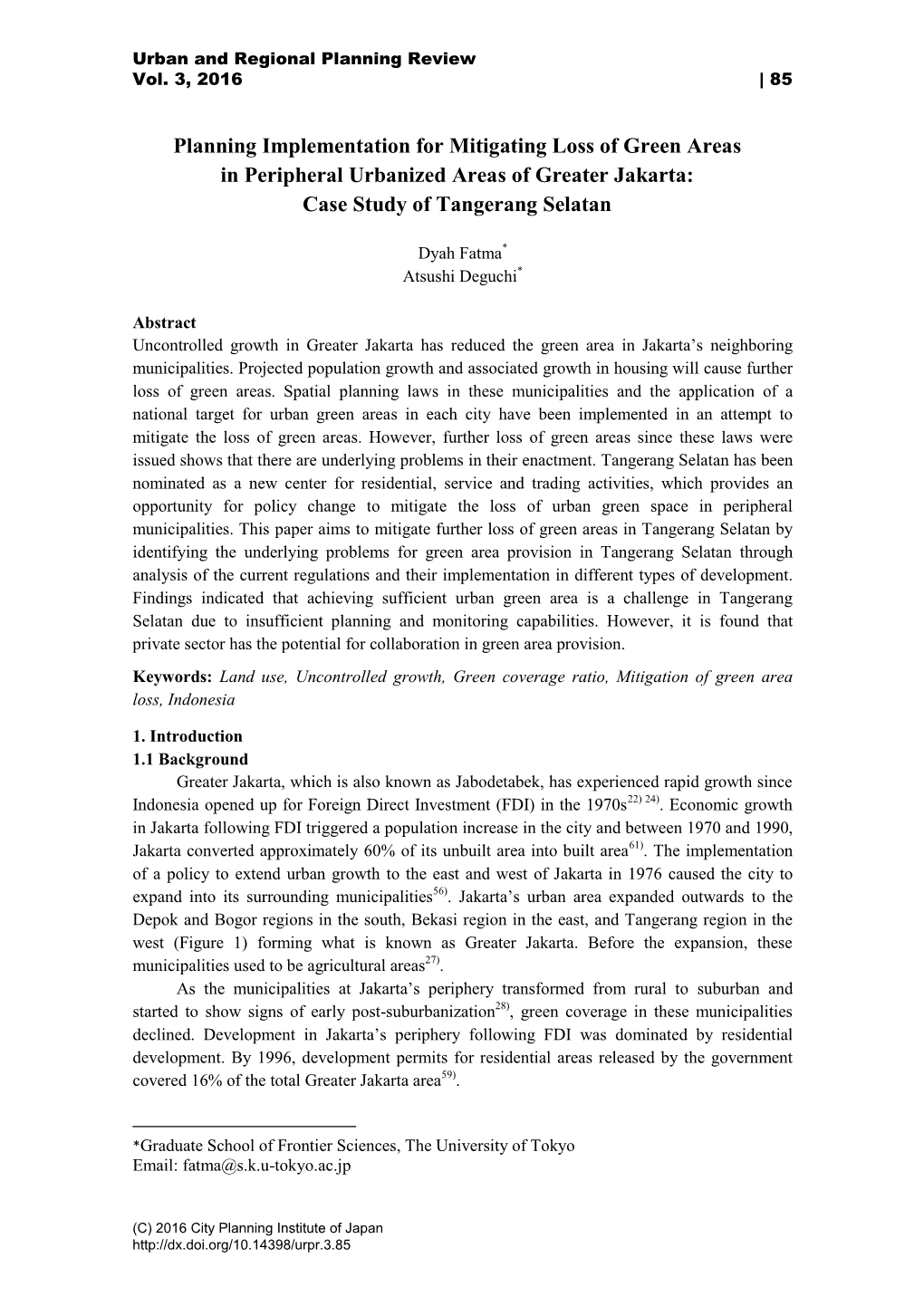 Planning Implementation for Mitigating Loss of Green Areas in Peripheral Urbanized Areas of Greater Jakarta: Case Study of Tangerang Selatan