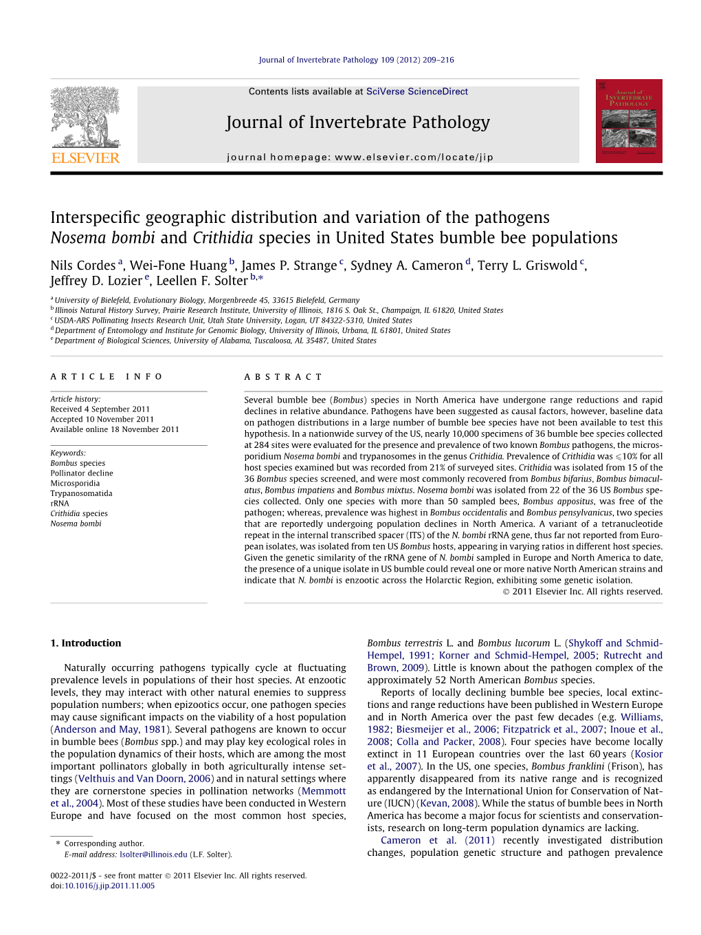 Interspecific Geographic Distribution and Variation of the Pathogens