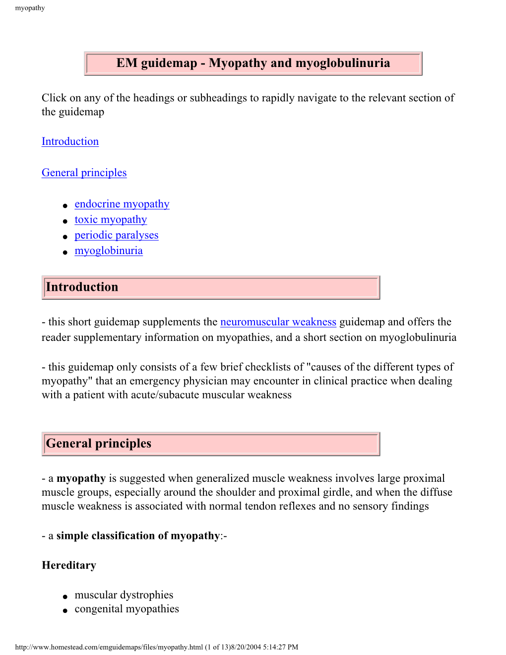 EM Guidemap - Myopathy and Myoglobulinuria