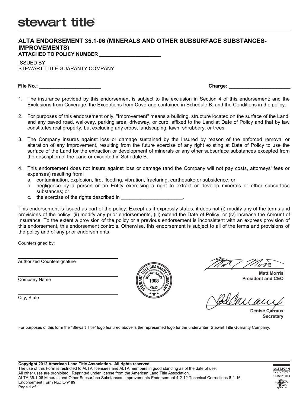 ALTA 35.1-06 Minerals and Other Subsurface Substances-Improvements 4-2-12