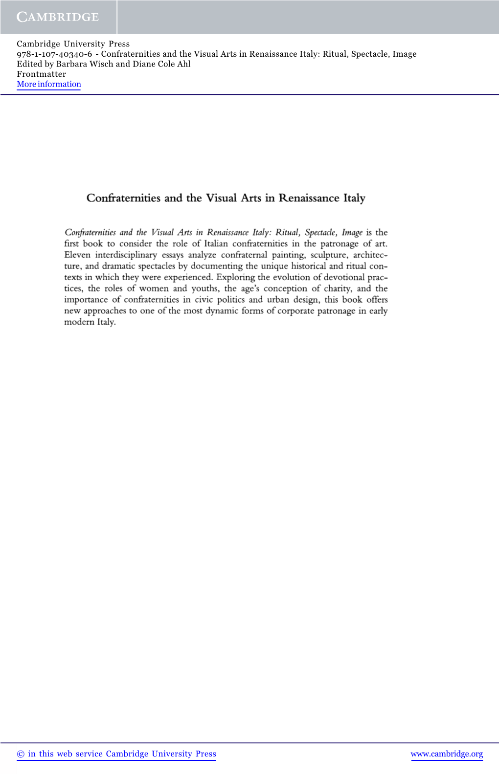 Confraternities and the Visual Arts in Renaissance Italy: Ritual, Spectacle, Image Edited by Barbara Wisch and Diane Cole Ahl Frontmatter More Information