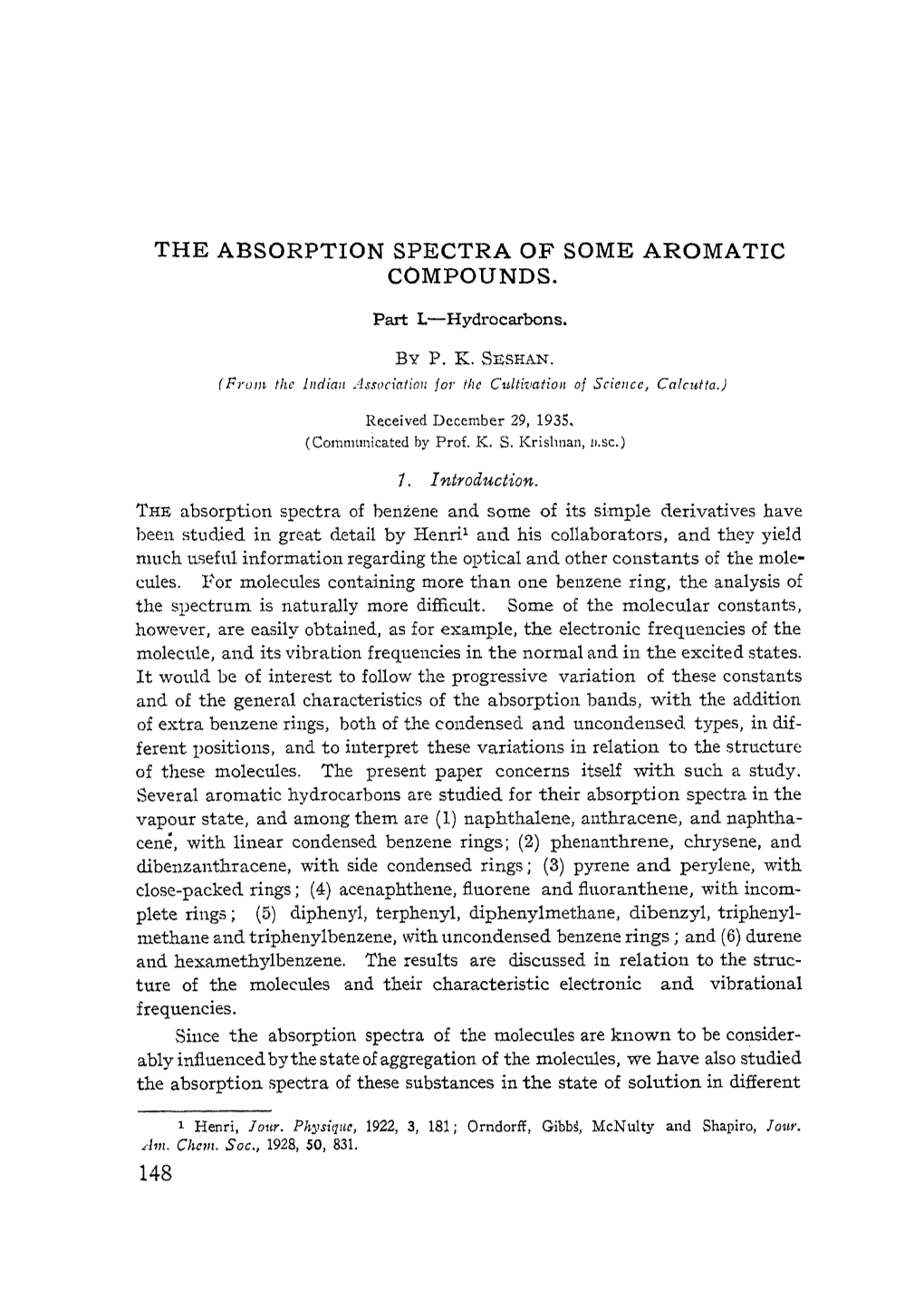 The Absorption Spectra of Some Aromatic Compounds