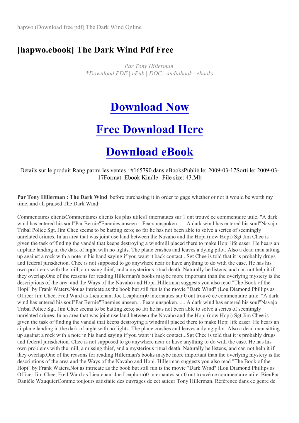 Hapwo (Download Free Pdf) the Dark Wind Online