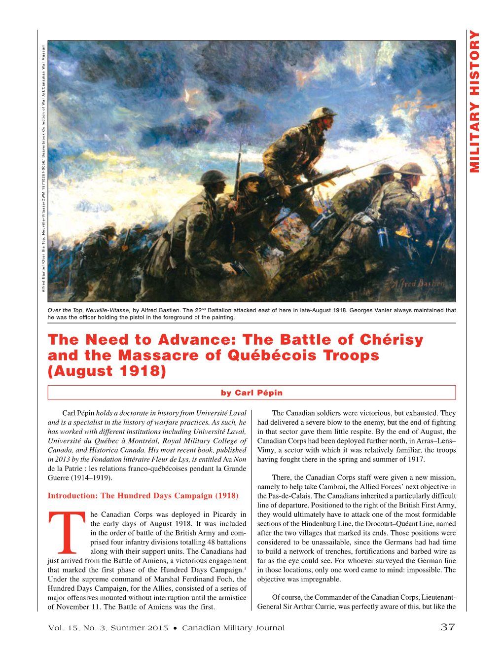 The Need to Advance: the Battle of Chérisy and the Massacre of Québécois Troops (August 1918)