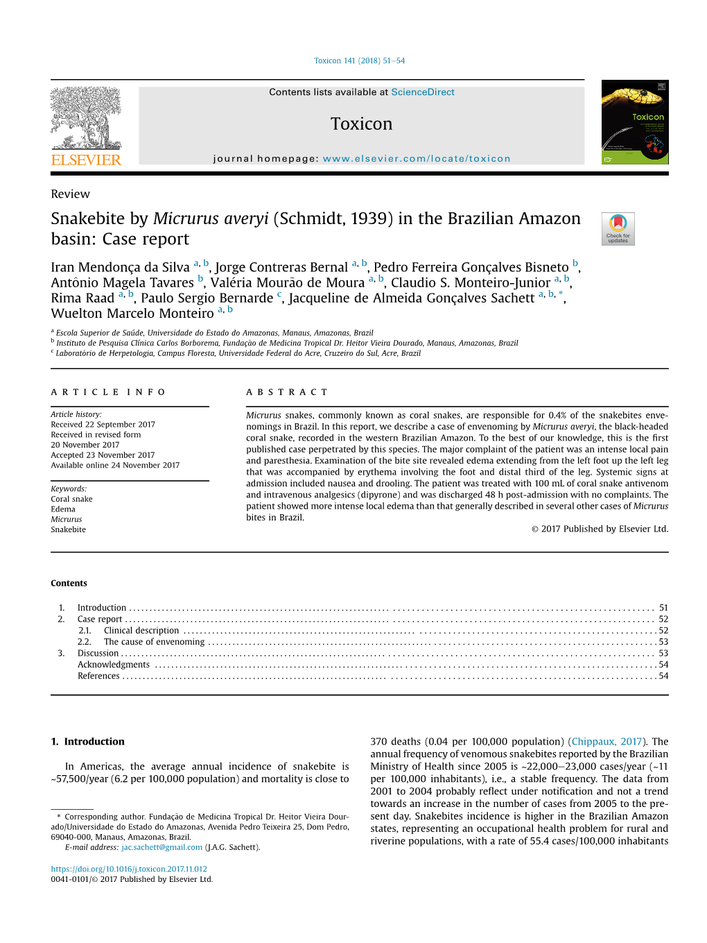 Snakebite by Micrurus Averyi (Schmidt, 1939) in the Brazilian Amazon Basin: Case Report