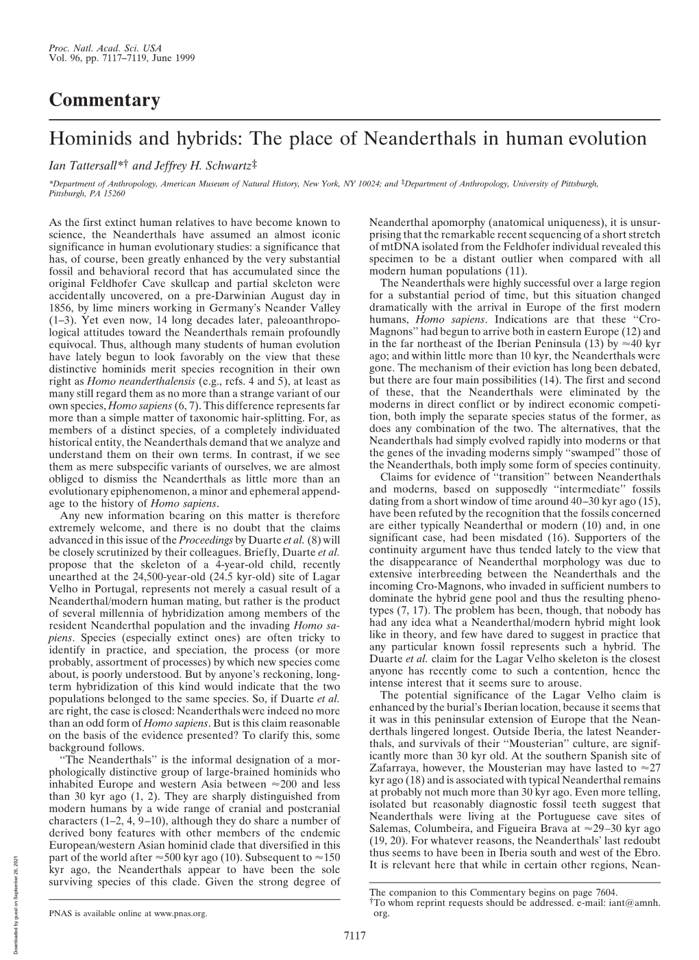 Hominids and Hybrids: the Place of Neanderthals in Human Evolution Ian Tattersall*† and Jeffrey H