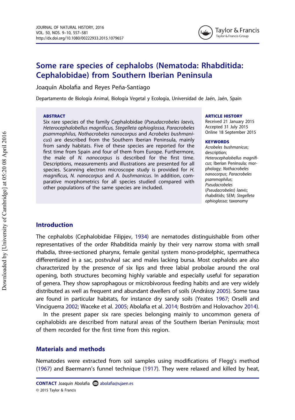 (Nematoda: Rhabditida: Cephalobidae) from Southern Iberian Peninsula