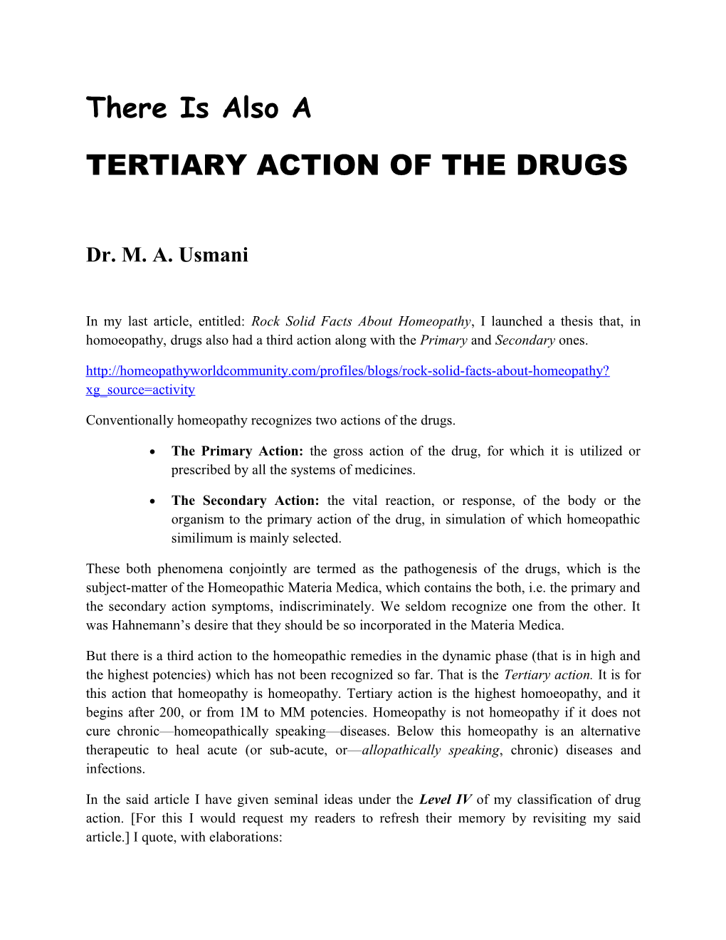 Tertiary Action of the Drugs