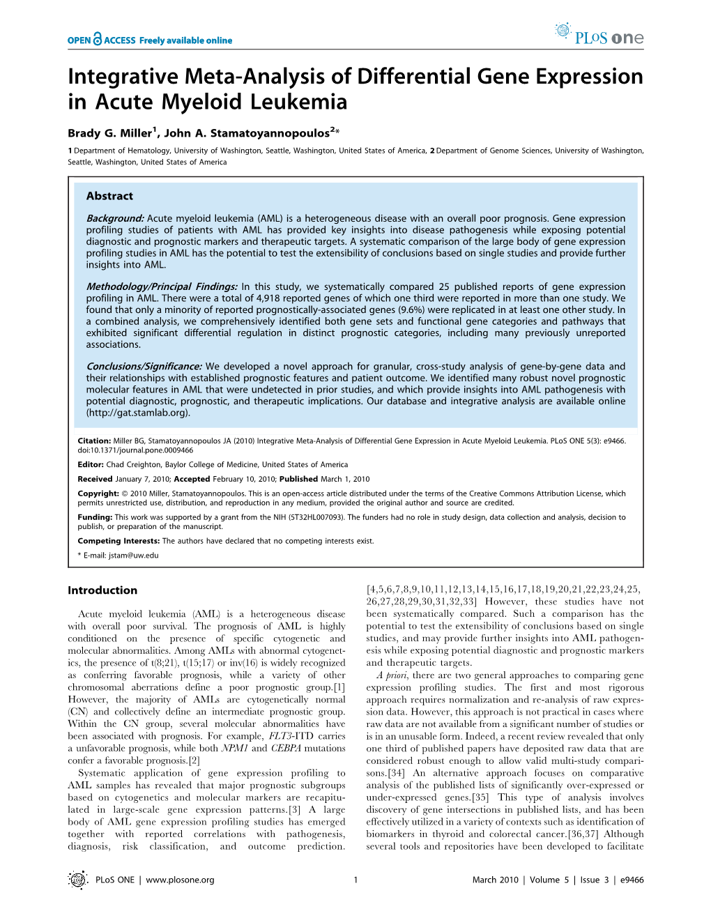 Integrative Meta-Analysis of Differential Gene Expression in Acute Myeloid Leukemia