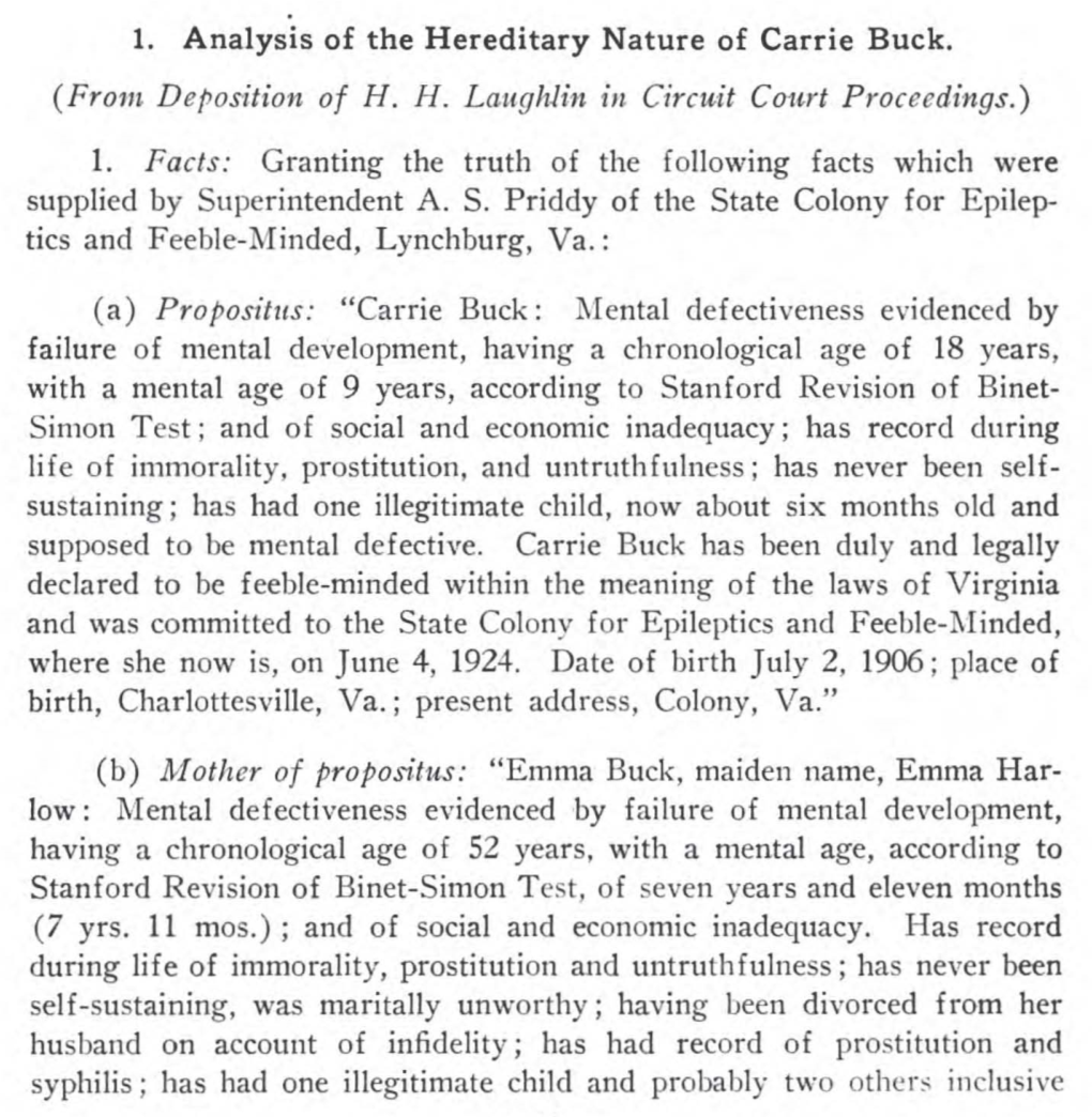 Deposition in the Case Buck V. Bell