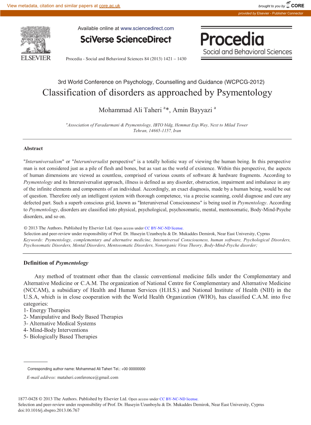 Classification of Disorders As Approached by Psymentology