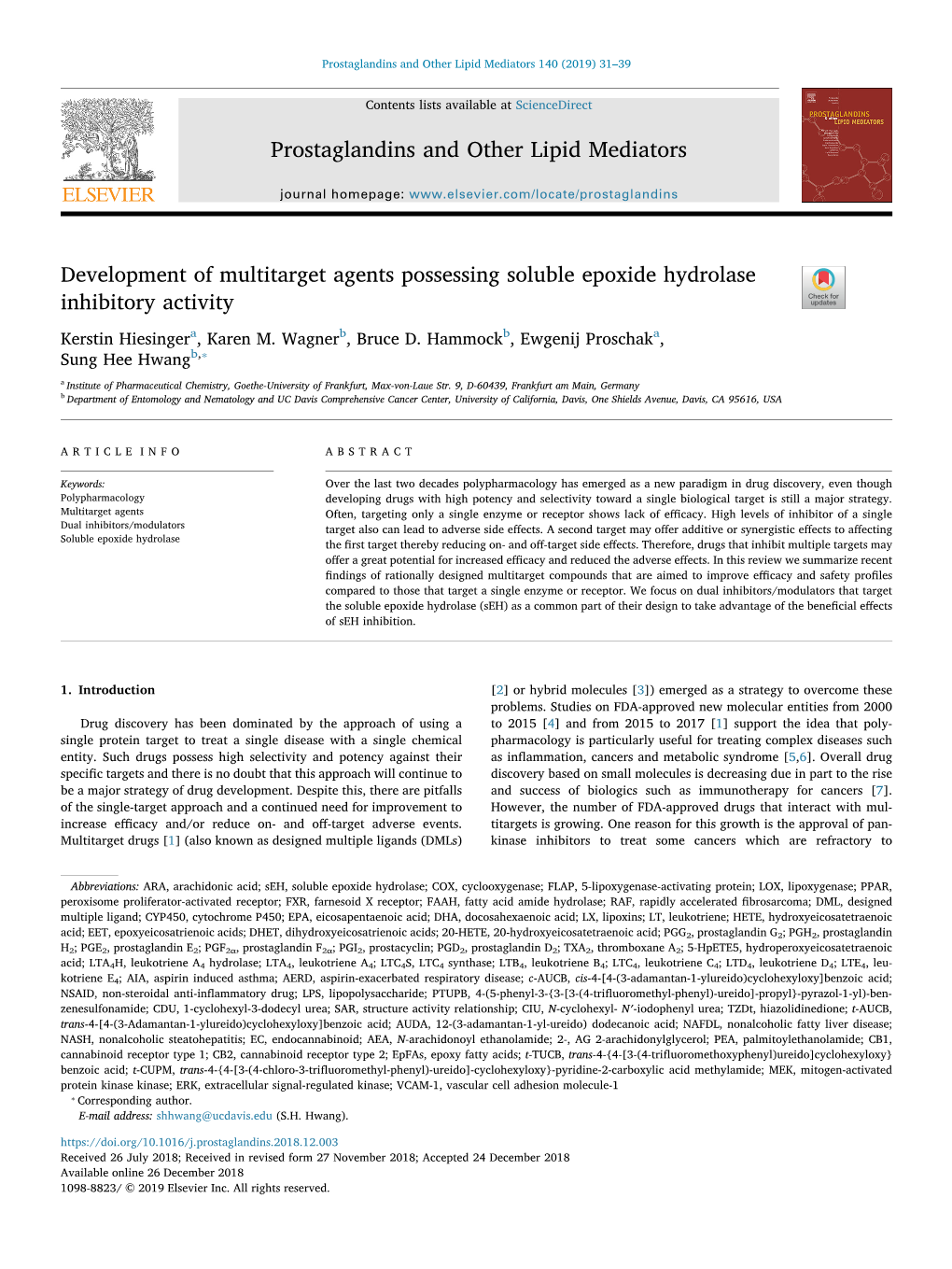 Development of Multitarget Agents Possessing Soluble Epoxide Hydrolase Inhibitory Activity T