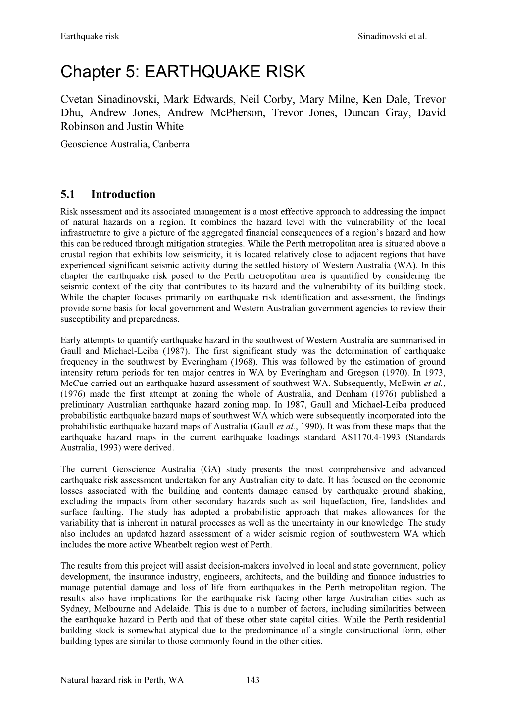 Chapter 5: EARTHQUAKE RISK