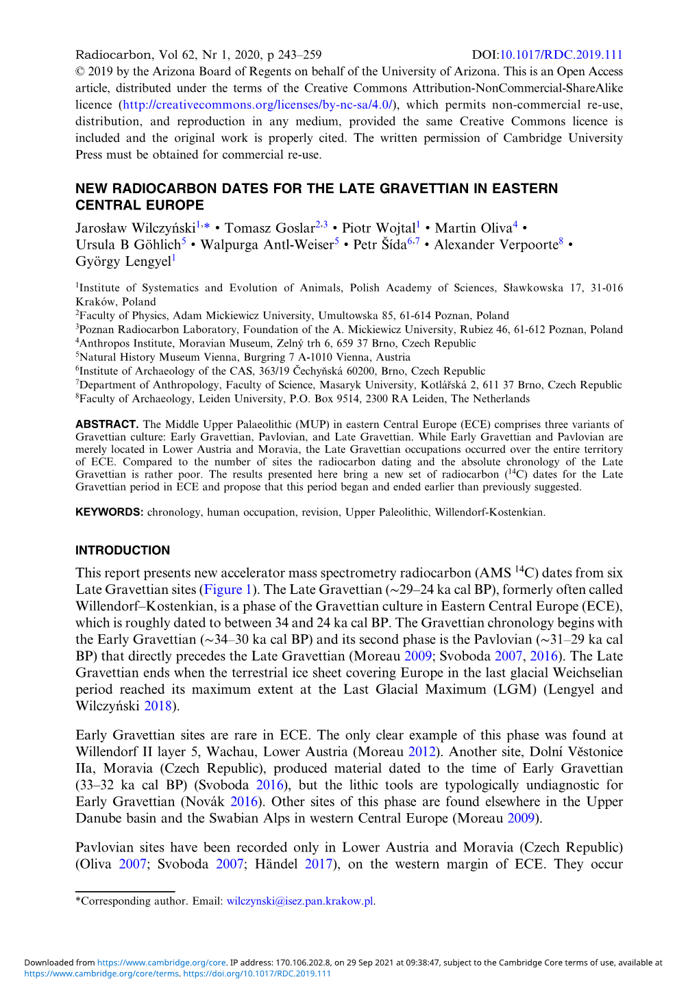 New Radiocarbon Dates for the Late Gravettian in Eastern Central Europe