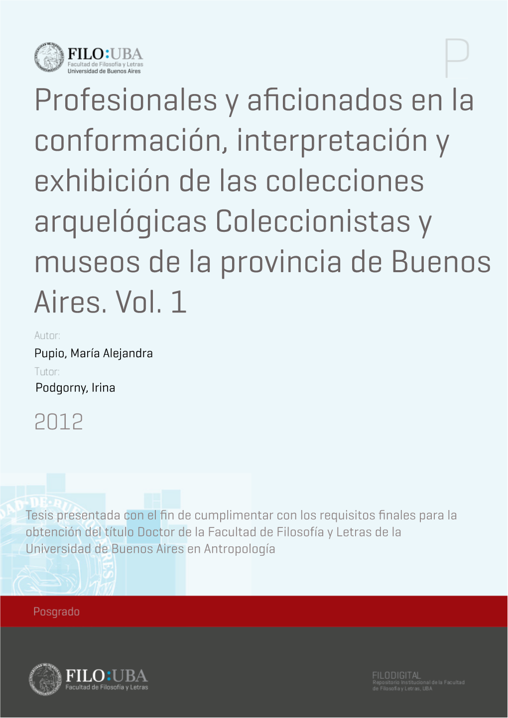 Profesionales Y Aficionados En La Conformación, Interpretación Y Exhibición De Las Colecciones Arquelógicas Coleccionistas Y Museos De La Provincia De Buenos Aires. Vol. 1