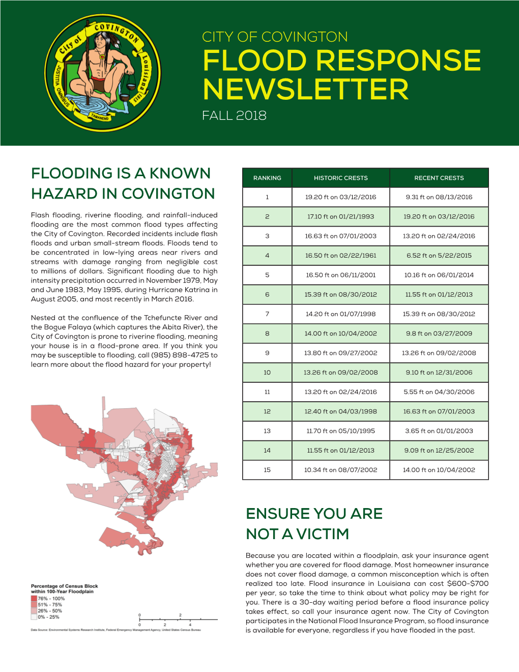 City of Covington Flood Response Newsletter Fall 2018