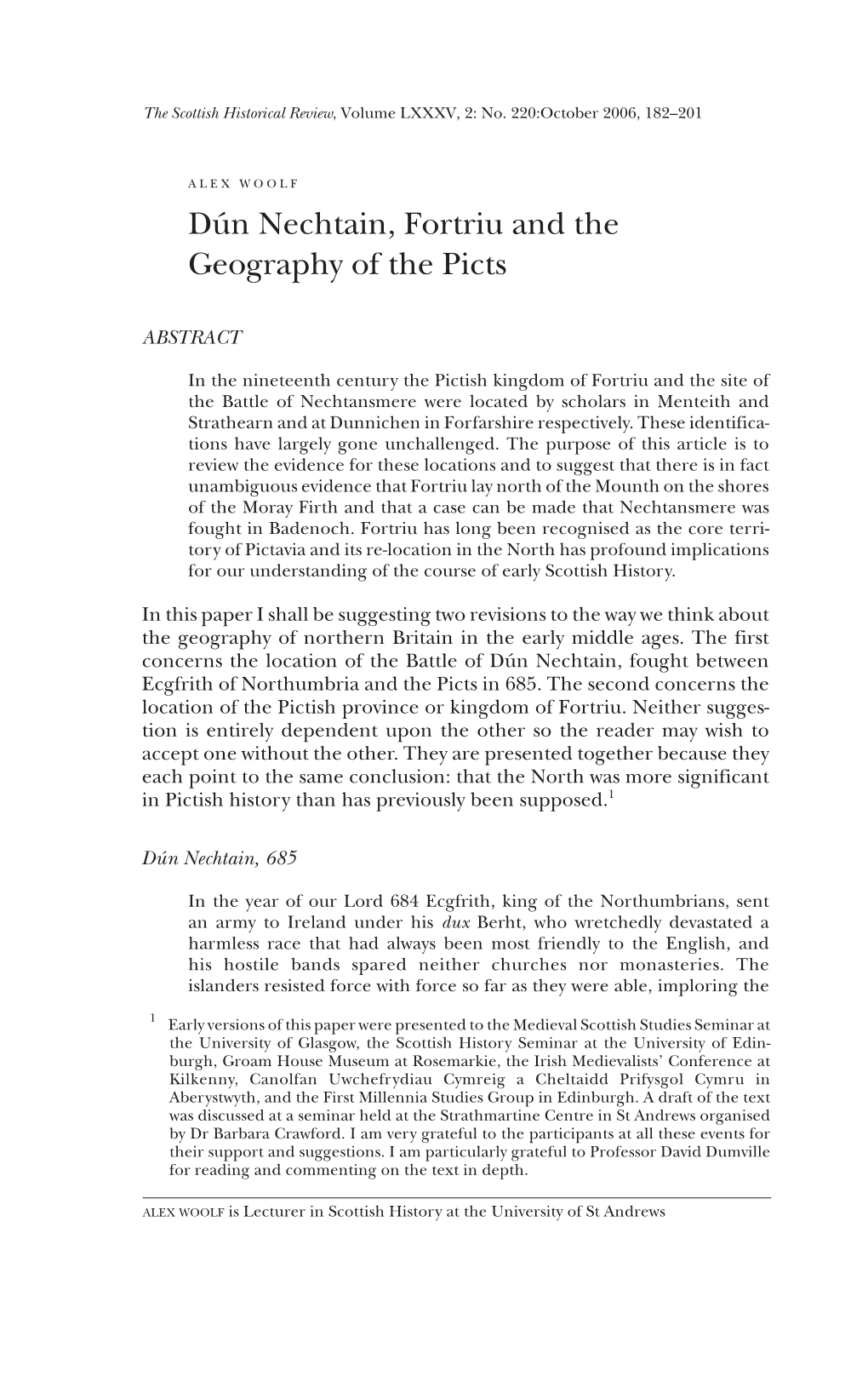 N Nechtain, Fortriu and the Geography of the Picts