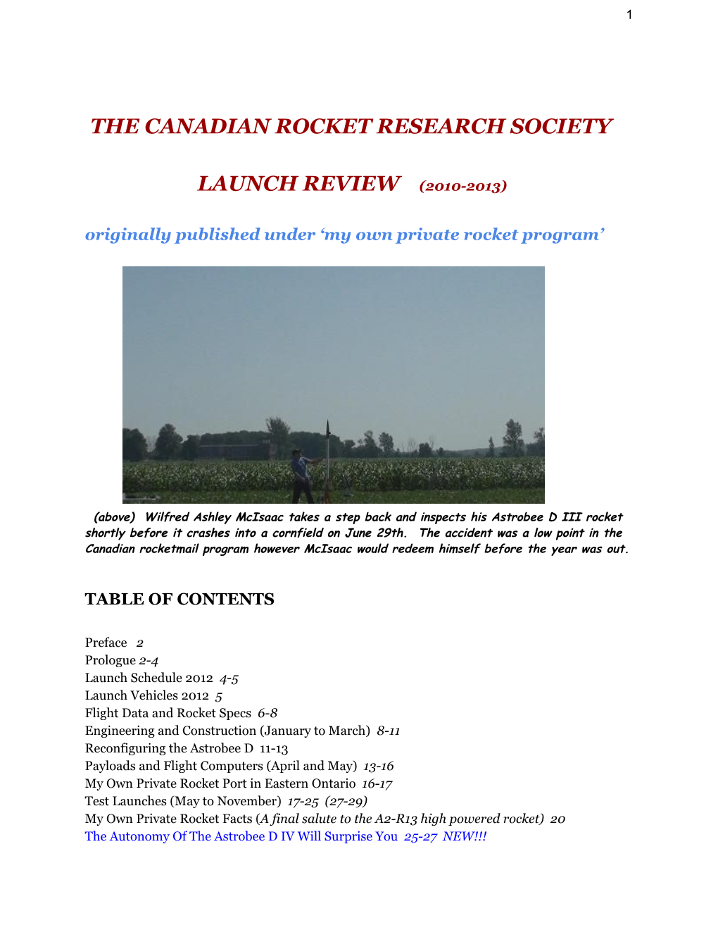 The Canadian Rocket Research Society Launch Review ​ (2010-2013)