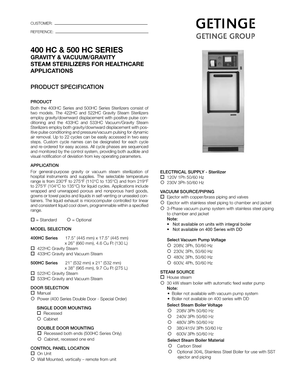 Getinge #67 400-500 HC Product Spec.Indd