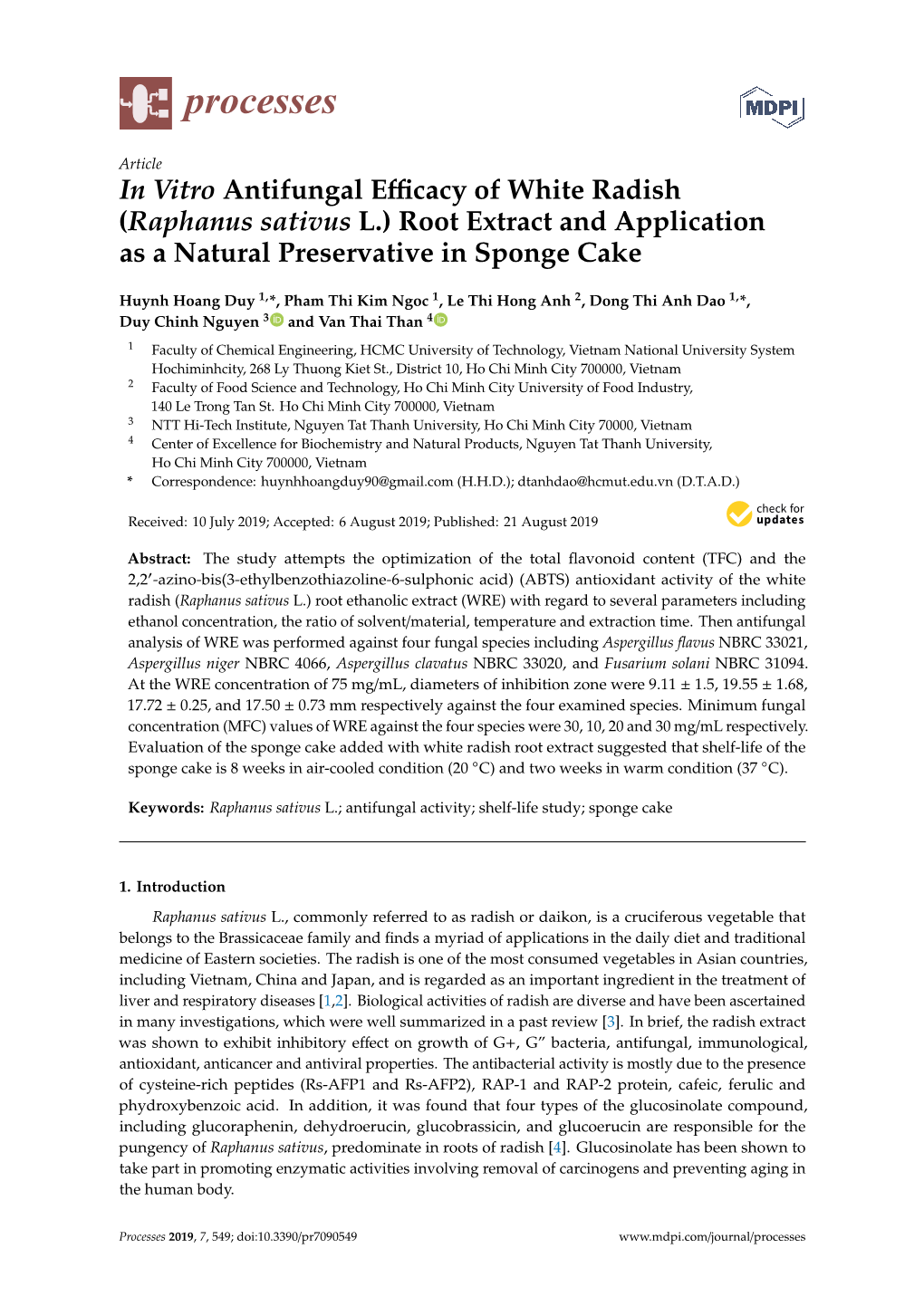 In Vitro Antifungal Efficacy of White Radish (Raphanus Sativus L.) Root Extract and Application As a Natural Preservative In