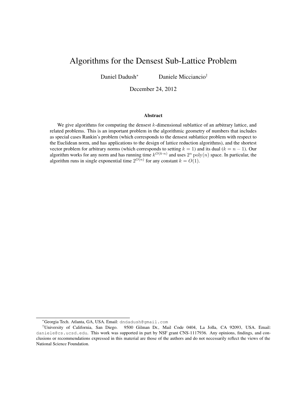 Algorithms for the Densest Sub-Lattice Problem