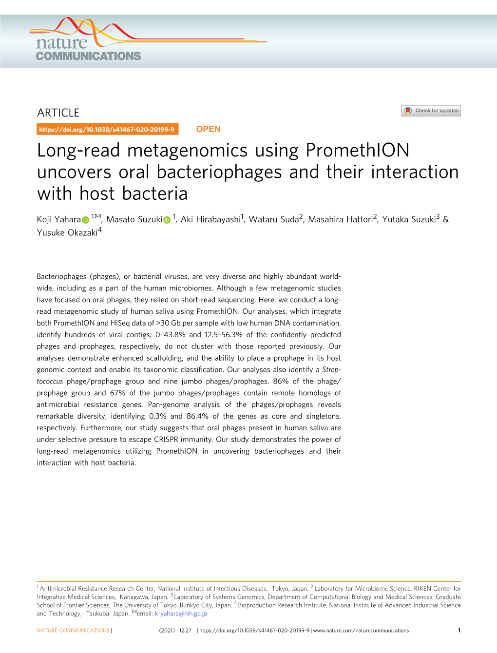 Long-Read Metagenomics Using Promethion Uncovers Oral Bacteriophages and Their Interaction with Host Bacteria