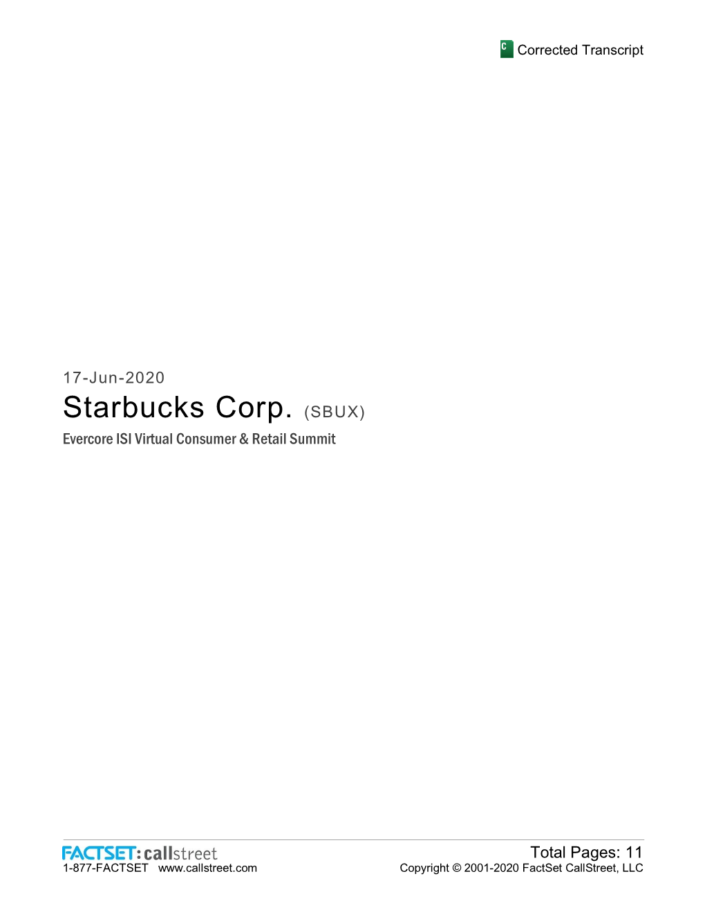 Starbucks Corp. (SBUX) Evercore ISI Virtual Consumer & Retail Summit
