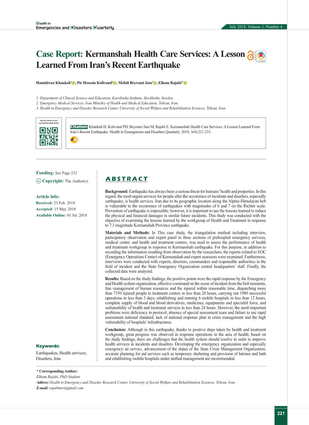 A Lesson Learned from Iran's Recent Earthquake