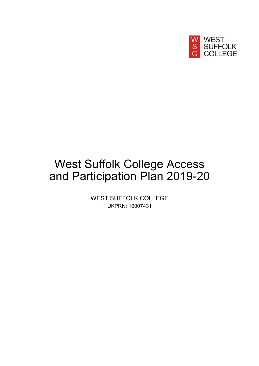 West Suffolk College Access and Participation Plan 2019-20