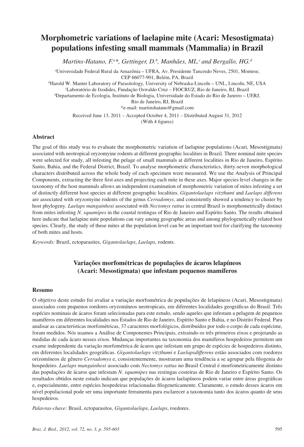 Morphometric Variations of Laelapine Mite