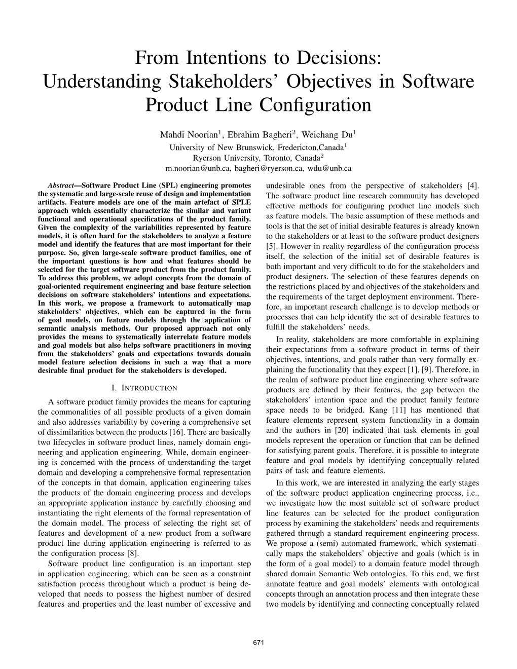 Understanding Stakeholders' Objectives in Software Product Line