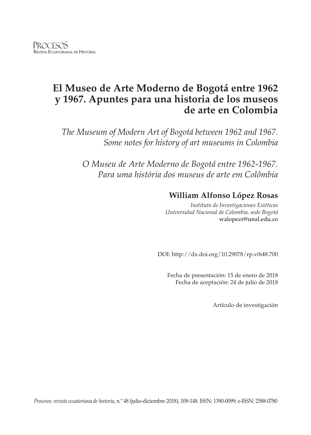 El Museo De Arte Moderno De Bogotá Entre 1962 Y 1967. Apuntes Para Una Historia De Los Museos De Arte En Colombia