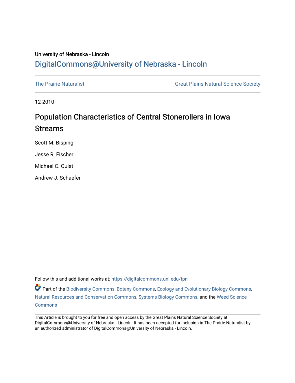 Population Characteristics of Central Stonerollers in Iowa Streams