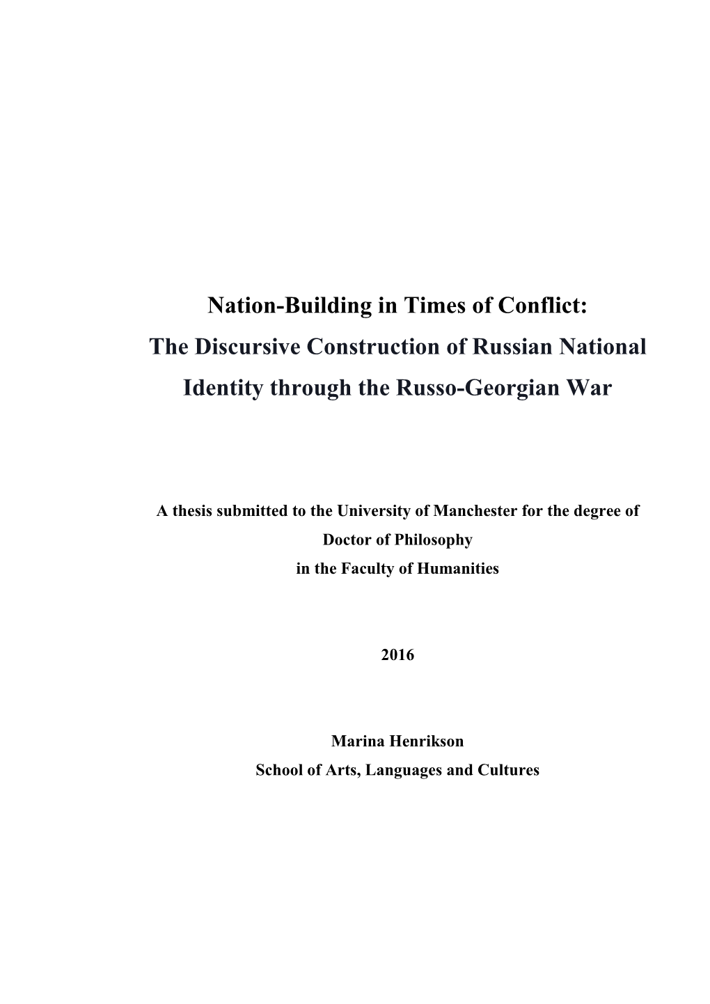 The Discursive Construction of Russian National Identity Through the Russo-Georgian War