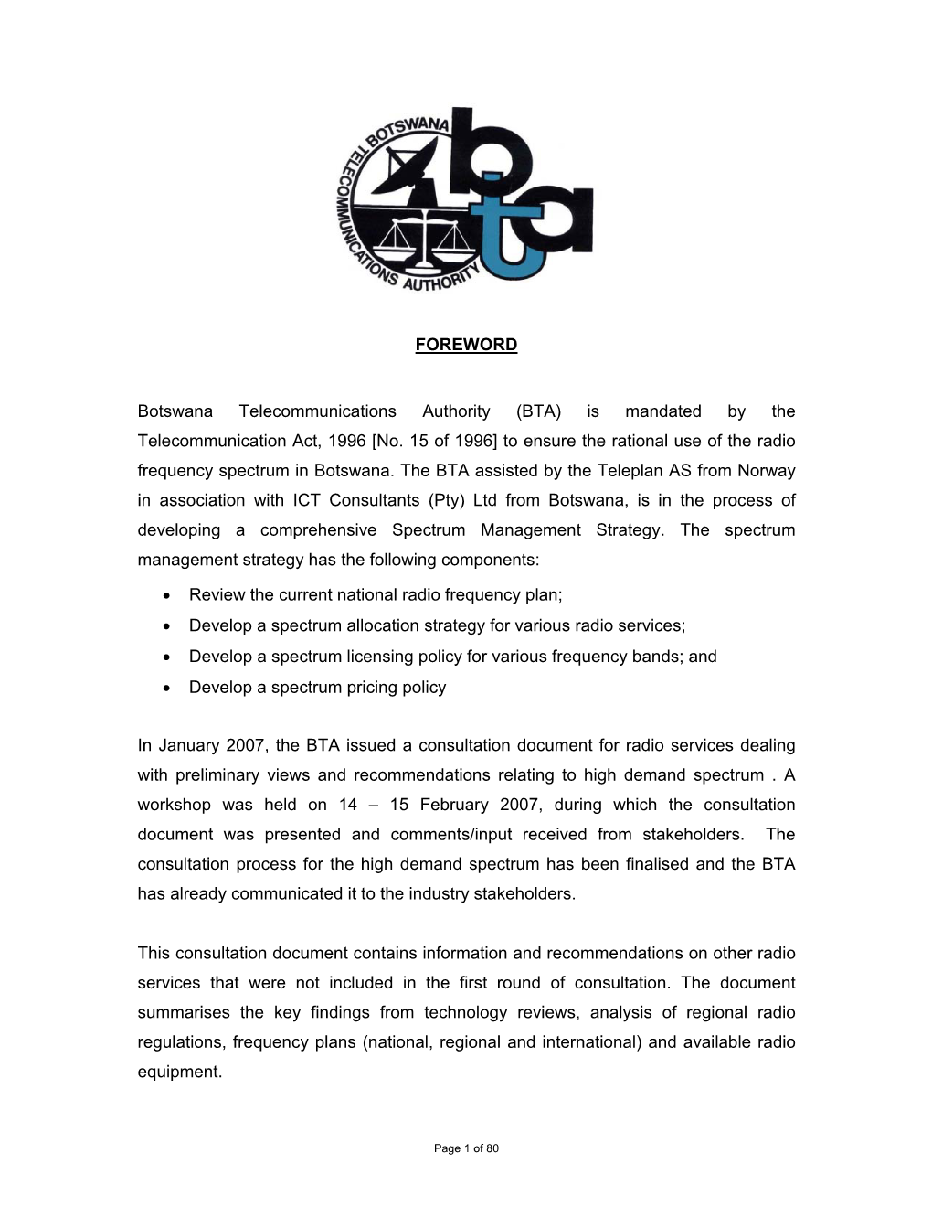 Consultation Document Spectrum Allocation Strategy for Other Radio