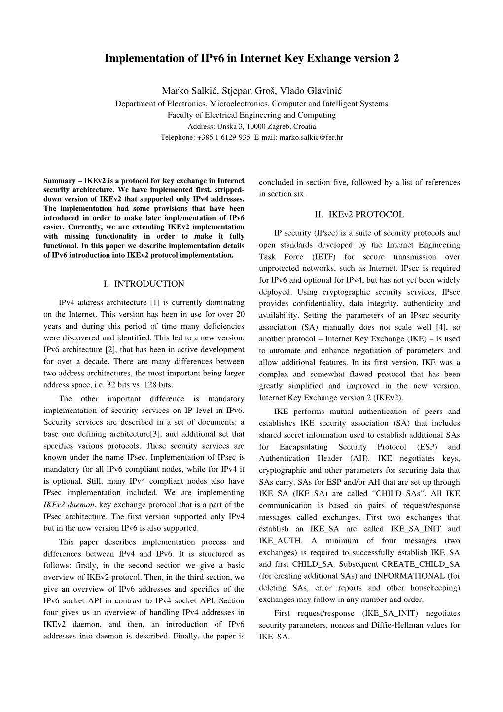 Implementation of Ipv6 in Internet Key Exhange Version 2