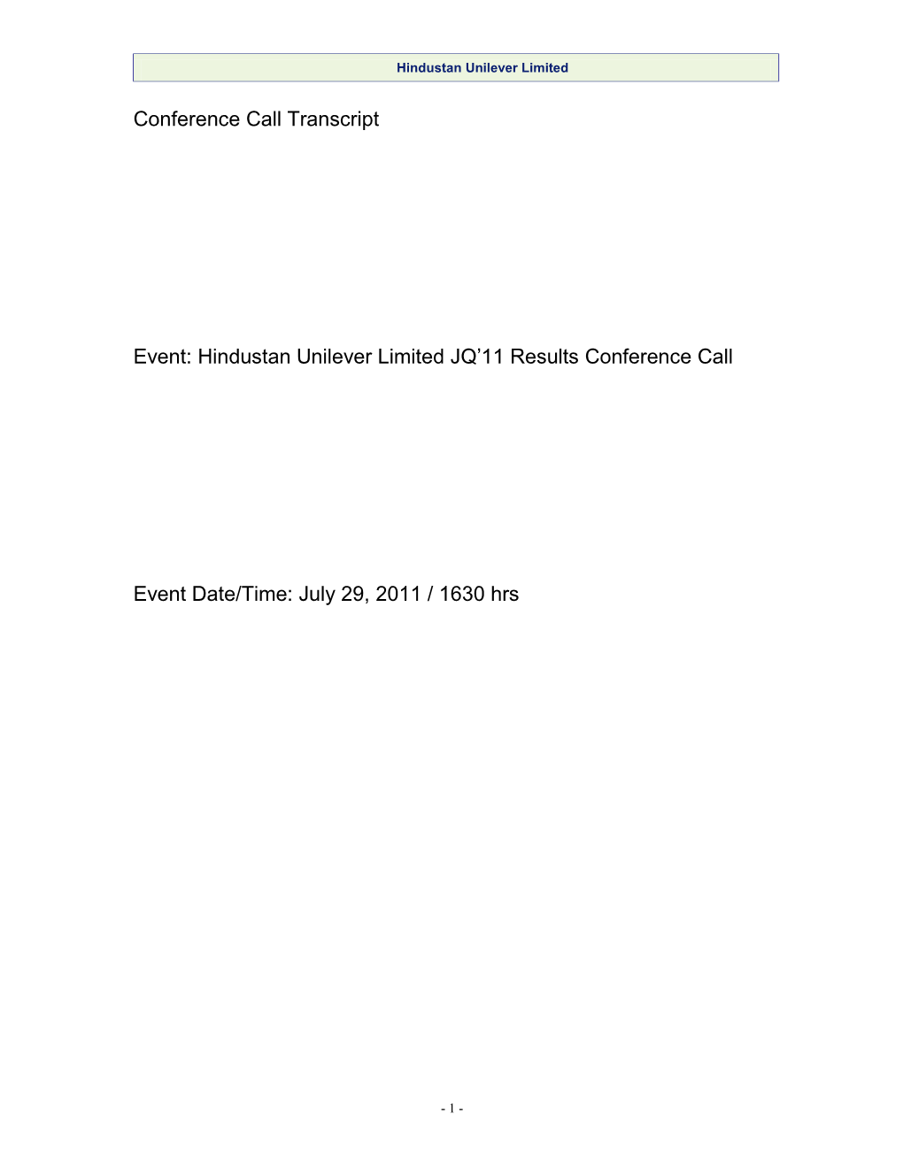 Transcript of Sonata Software Limited Conference Call