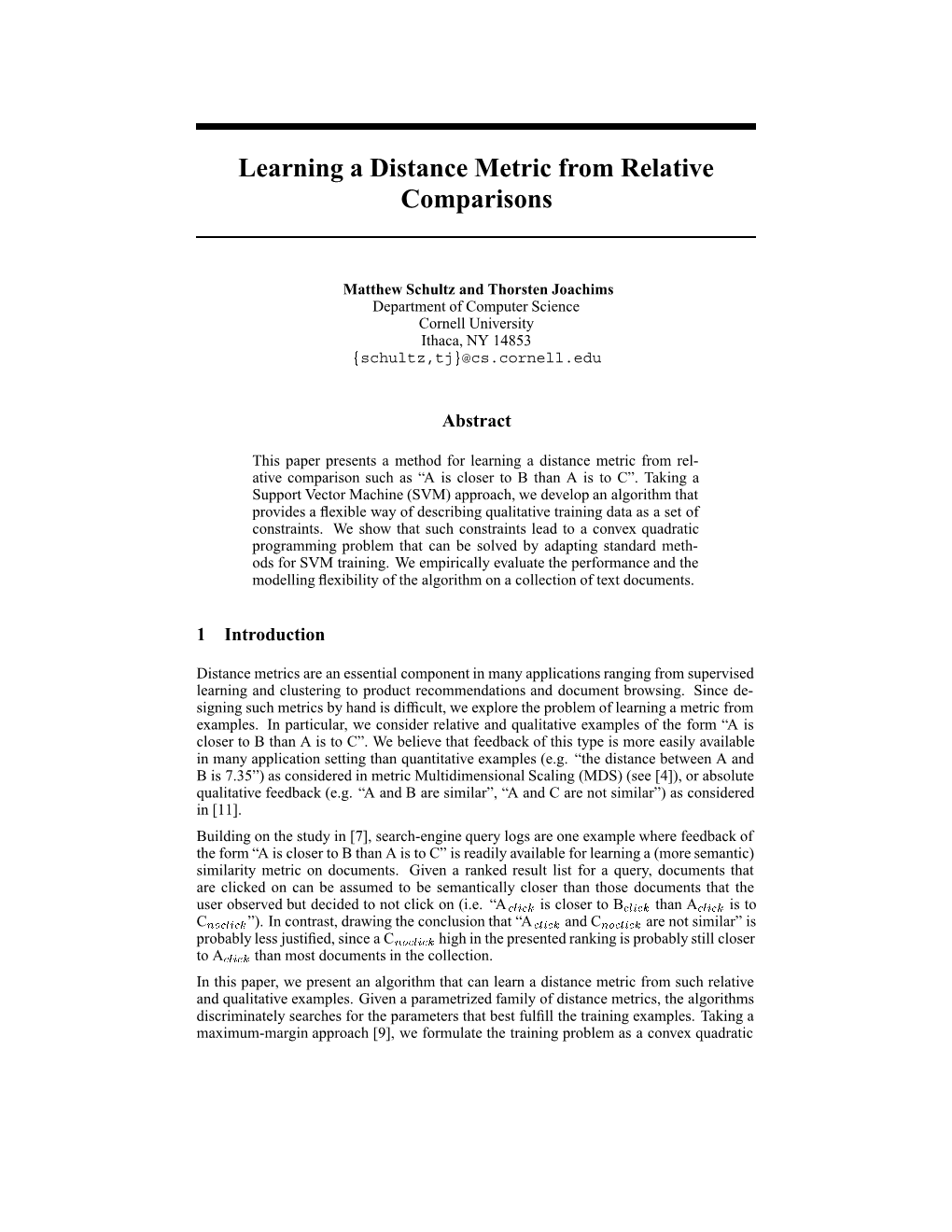 Learning a Distance Metric from Relative Comparisons